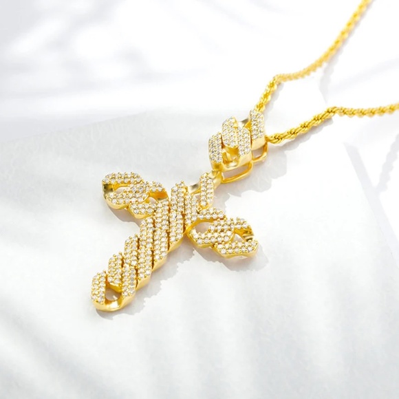 Cuban Link Simple Cross, Rope Chain Necklace, Cuban Link Pendant Necklace - Picture 9 of 9